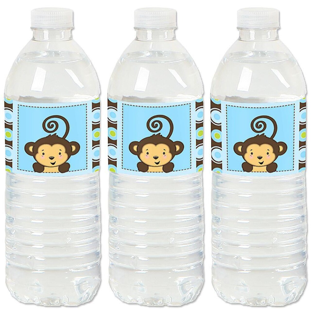 Big Dot of Happiness Blue Monkey Boy - Baby Shower or Birthday Party Water Bottle Sticker Labels - Set of 20
